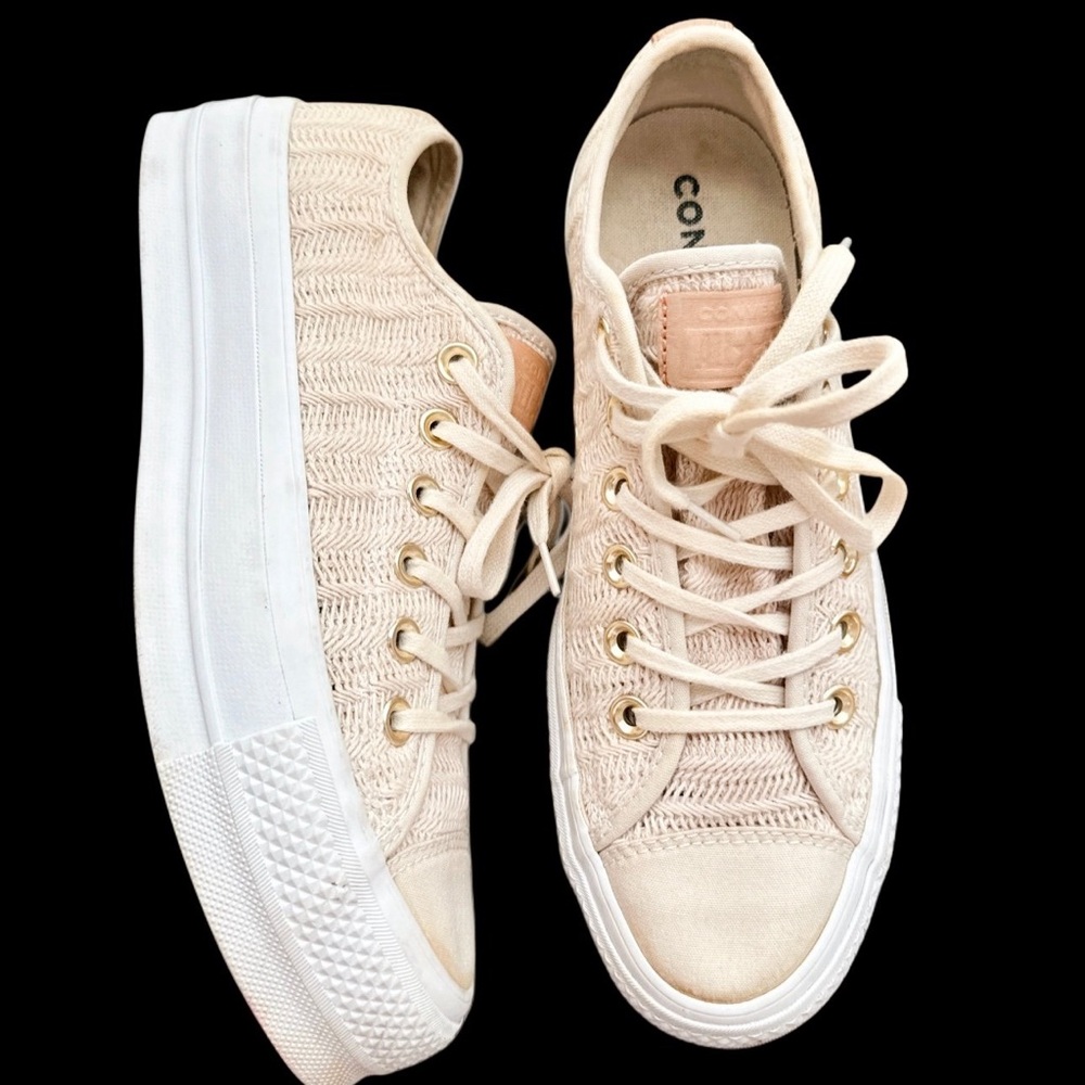 Converse Women's Knit Low Top Sneakers in Beige and White
